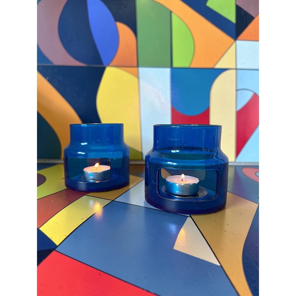 Set of 2 Vintage IKEA Cobalt Blue Glass Tealight Holders - Mjonas Candle Holders